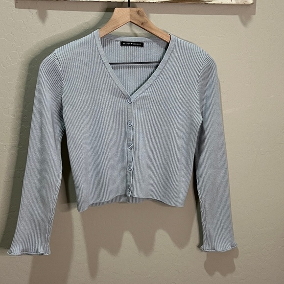 Brandy Melville Cardigan Button Up Sweater Baby Blue Gray John Galt Crop Vintage - Picture 1 of 11